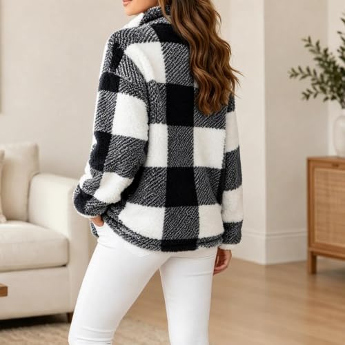 PXQIRMR Sweatshirt for Women Fuzzy Plaid Half Zip Kangaroo Pocket Pullover - image 3