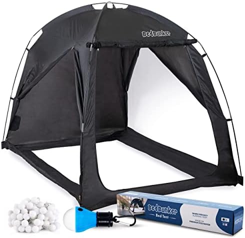 BedBunker Bed Tent Twin or Full Size | Twin Bed Tent with 3 Doors and LED Light | Bed Tent Full for Kids and Adults | Privacy Tent Bed for Drafty Rooms (Full Black)