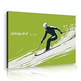 ミニマリズムスポーツスタイルキャンバスプリントスキーシルエット写真キャンバスに絵画寝室用ウォールアートホームオフィスデコレーショングリーン80x120cmインナーフレーム