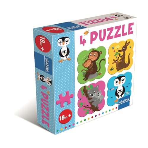 Granna Kinderpuzzle ab 18 Monaten Pinguin - 4 x 4 Teile Lernset - Erstes Puzzle aus robustem Karton - Entwickelt Wahrnehmung & Geduld - Motiv: Pinguin
