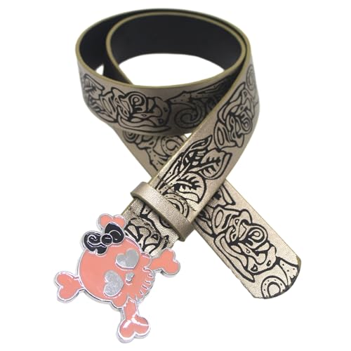 Womens Floral Embossed Skull Buckle Belt Western Cowboy PU Leather Belt Waist Strap For Jeans Pants3