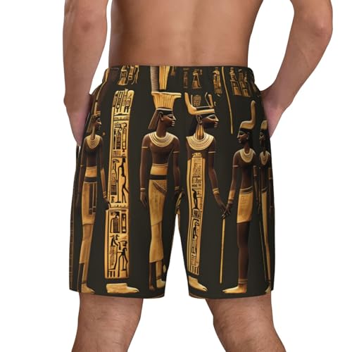 Ancient Egyptian Hieroglyph Print Men's Double Shorts Casual Lightweight Elastic Waist Drawstring Summer Beach Shorts3