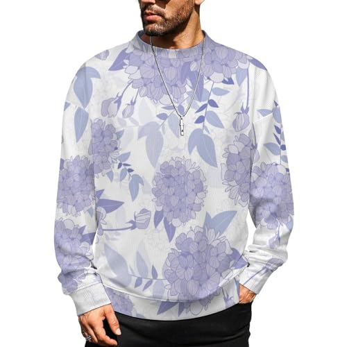 MoBlinko Mens Sweater Pink Hydrangea Flower Sweaters for Men Crew Neck Sweater for Men Lightweight Pullover