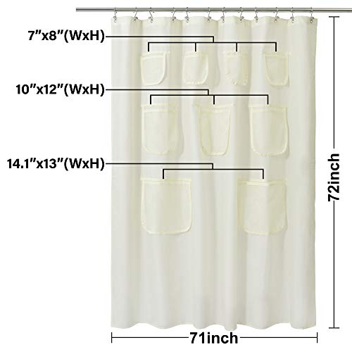 N&Y Home Waterproof Fabric Shower Curtain Or Liner With 9 Mesh Pockets - Sand, 71X72 Inches #TOP1