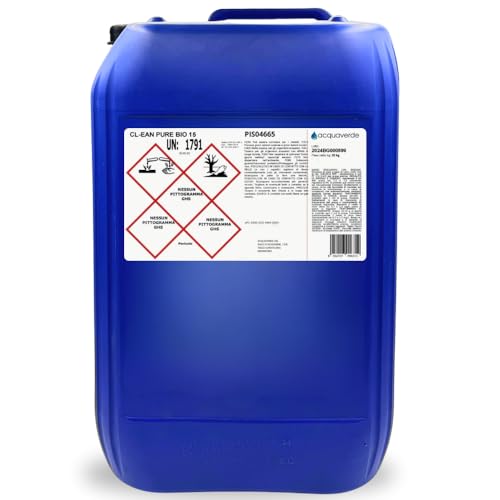 acquaverde | Cloro Liquido "Clean Pure Bio", Ipoclorito di Sodio per Igienizzare Acqua di Piscina, Consigliato per Dosatori Automatici, 25 kg