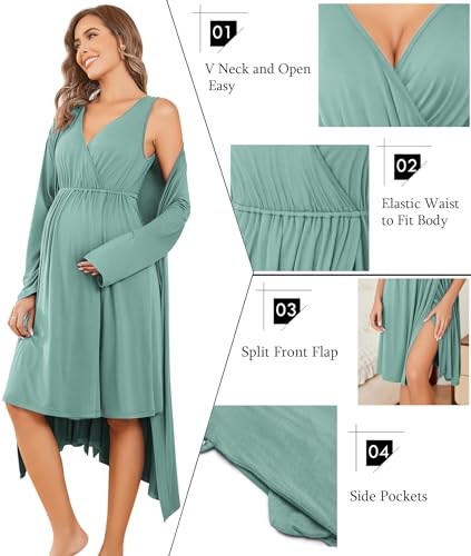 Image of Ekouaer Maternity Nursing Gown and Robe Set Labor Delivery Nursing Nightgowns for Breastfeeding Pregnancy Clothes