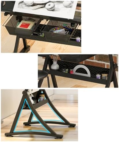 Drafting Workstation with Stool Artist Desk Adjustable Height(