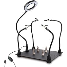 FEITA Helping Hands Soldering Clamp Station, 3X LED Magnifying Glass Lamp with Magnetic PCB Circuit Board Holder, Heavy Duty Base with Flexible Metal Wire Clips Tool