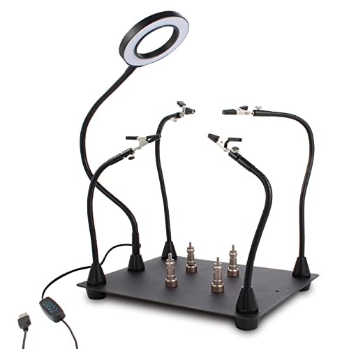 FEITA Helping Hands Lötstation, 3-fache LED-Lupen-Lampe mit magnetischer PCB-Leiterplattenhalterung, robuster Sockel mit flexiblen Metalldraht-Clips, Werkzeug Cover