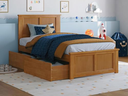 AFI, Madison Twin Platform Bed with Matching Footboard and Storage Drawers, Light Toffee