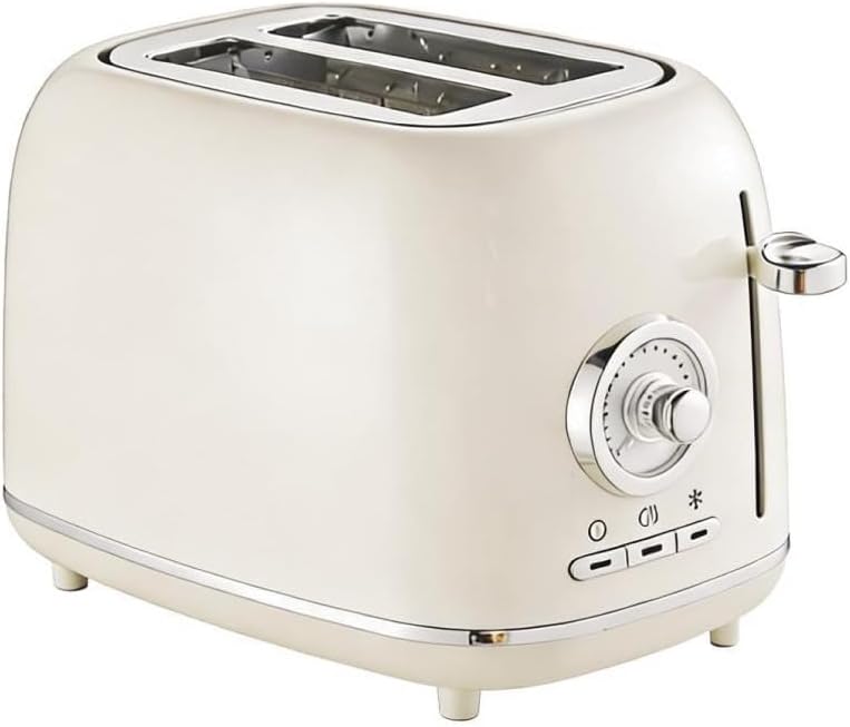 Tostadora de 2 rebanadas, tostadora retro de acero inoxidable con ranuras anchas, 6 configuraciones de dorado y elevación alta, acabado brillante premium, bandeja para migas extraíble, tostadora moderna y compacta para (blanco marfil)