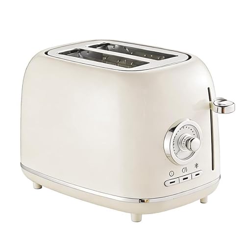 VEMIYA 2 Slice Toaster, Retro Stainless Steel Toaster with Wide Slots, 6 Browning Settings & High Lift, Premium Glossy Finish, Removable Crumb Tray, Compact Modern Toast Maker for (Ivory White)
