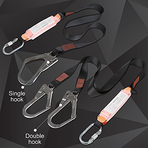 Kseibi 422005 Single Leg Snap Hook And Scaffolding Hook W 6-Foot Internal Shock Lanyard Fall Protection Equipment For Safety Harness #TOP3