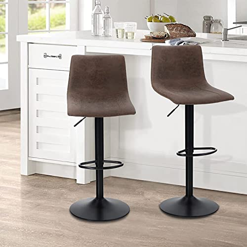 Alpha Home 2 Pack Bar Chairs, 360 Degree Swivel Bar Stools Set Of 2 With Pu Leather, Counter Stools For Kitchen Counter With 300 Lbs Capacity, Adjustable Counter Height Bar Stools With Back, Brown #TOP12
