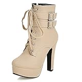 Schafthöhe: 13 CM SJJH Damen Stiefeletten mit Absatz Plateau Stiefeletten mit Nieten (Beige 1, 38 EU)