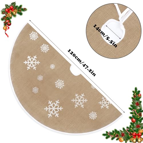 CxutSa Weihnachtsbaum Rock Leinen Weihnachtsbaumdecke mit Weiße Schneeflocke Gedruckt Weihnachtsbaumdecke Rund 120cm Weihnachtsbaumrock Weihnachtsbaum Teppich für Weihnachten Deko
