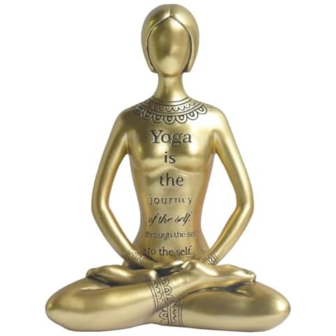 Pigort Rustic Gold Yoga Spiritual Decor Yoga Letters Statues Ornaments for Shelf Decor Accents, Gifts for Women, Zen Garden Decorations Cover