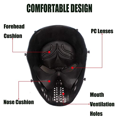 NINAT Airsoft Mask Full Face Skull Tactical Masks with Greylens Eye Protection for Halloween CS Survival Games Shooting Cosplay Movie Scary Masks Wildfire - Thumbnail 5