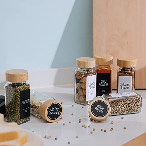 Churboro 36 Spice Jars with Labels- Spice Jars with Bamboo Lids - 4 Oz Glass Spice Containers with Shaker Lids, 547 Spice Labels of 3 Different Types Seasoning Jars for Spice Rack, Cabinet, or Drawer by Churboro - Image 5