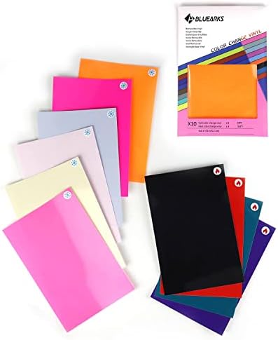 Bluearks Color Changing Vinyl, Permanent Adhesive Vinyl, Hot & Cold Color Change Vinyl for Cricut Joy (6" x 4" 10 Sheet, Label Removable)