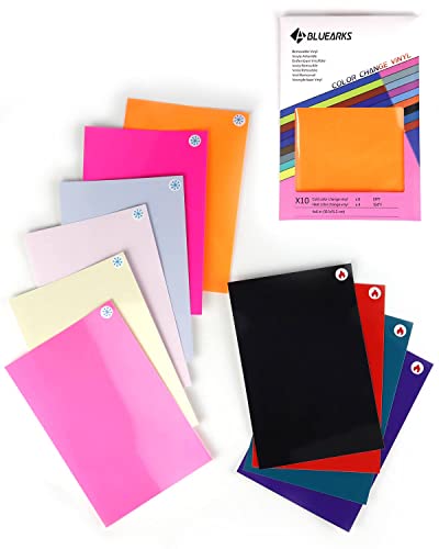 Bluearks Color Changing Vinyl, Permanent Adhesive Vinyl, Hot & Cold Color Change Vinyl For Cricut Joy (6" X 4" 10 Sheet, Label Removable) #TOP19