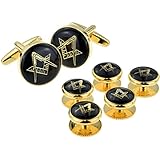 Manschettenknöpfe, Freimaurer-Design, emailliert, 5 Knöpfe, Schwarz / goldfarben