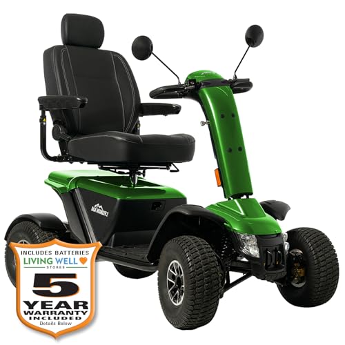 Pride Redesigned Baja Wrangler 2, Heavy Duty Outdoor Mobility Scooter, 450 lbs. Weight Capacity, with 5-Year Extended Warr (Green Machine, 18” x 18-20” Seat, 75 AH Battery)
