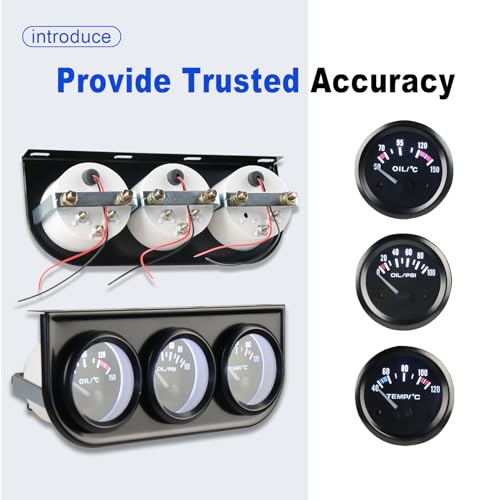 Waterwich WATERWICH-SK-SU873 3 In 1 Car Meter Auto Gauge(Oil Pressure Gauge + Water Temperature Gauge + Oil Temperature Gauge 2 Inch 52Mm Triple Gauge Kit Dc 12V thumb #5