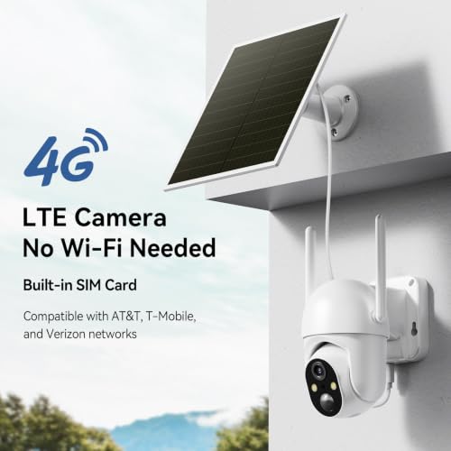 Image of SEHMUA 2 Pack 4G LTE Cellular Solar Security Camera Wireless Outdoor, No Wi-Fi Solar Powered Camera, 360 Live View, 2K Color Night Vision, PIR Motion Sensor, Two-Way Talk, Built-in SIM Card, White