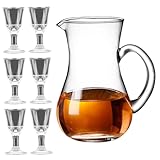 Muzrunq Jarra de Vidrio pequeña con 6 minivasos de chupito de 10ml y 110ml, Juego de Vasos de Sake pequeños Transparentes para Cocina.-