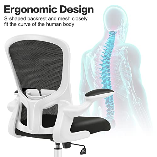 Image of FelixKing Office Desk Chairs, Ergonomic PC Desk Chair with Wheels, Adjustable Lumbar Support and Height, Swivel Computer Chair with Flip-up Armrests, Ergo Mesh Backrest for Working (White)