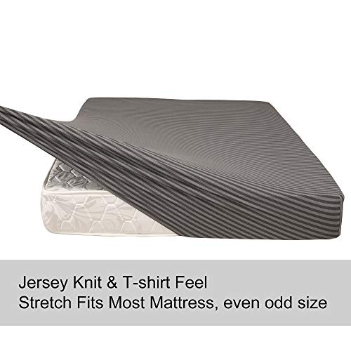 Image of Queen Size Fitted Sheet Only - 4-Way Stretch Jersey Knit, T-Shirt Feeling & Ultra Soft, Wrinkle Free, Non-Slip & Snug Fit for Mattress (Deep: 5 inch-16 inch) - Gray & Black, Queen