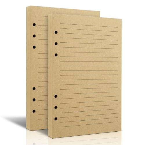 2 Packs A5 Lined Vintage Refillable Paper, Retro A5 Binder Refills Paper for 6-Ring Binders Planner Traveller Journal Notebook Dairy, 8mm Ruled Filler Paper, 80 Sheets 160 Pages, Lined