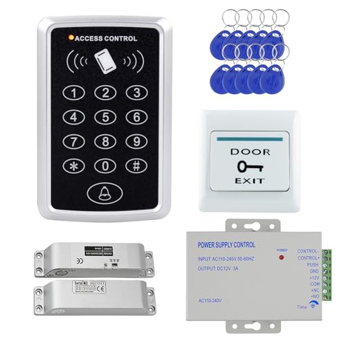 Complete Security Access Control System kit – 1000-User Keypad, Electric Mortise Lock, 12V 3A Power Supply, Exit Button & 10 Key Fobs – All-in-One for Home/Office/Apartment
