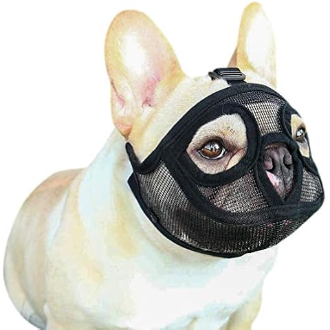Short Snout Dog Muzzle Adjustable Mesh Bulldog Muzzle Breathable Dog Mouth Cover English French Bulldog Pekingese Shih-Tzu Pug Muzzle Cover