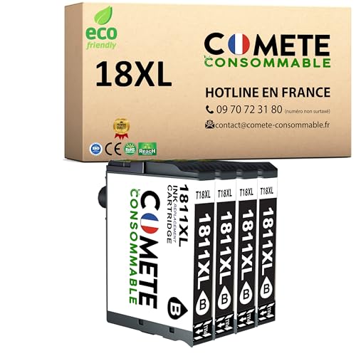 COMETE, Marque française - 18XL - 4 Cartouches d'encre Compatibles avec Epson 18 XL Pâquerette - pour Epson XP-102 XP-202 XP-205 XP-212 XP-215 XP-225 XP-30...