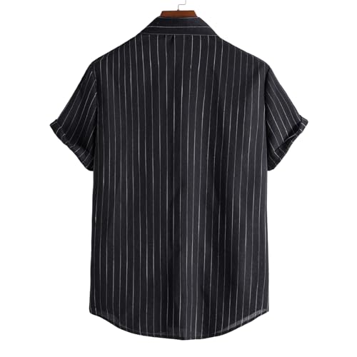 Men's Pinstriped Collar Shirts Casual Short Sleeve Button Down Shirts Bowling Button Down Shirt2