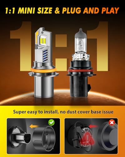 Image of Termitor 9007 /HB5 Light Bulb, 50,000LM 700% Brighter, Pack of 2 | 6500K Pure White, 1:1 Factory Size, IP68 Waterproof, 3-Minute Quick Install, 9007 Light for Fog Light Use