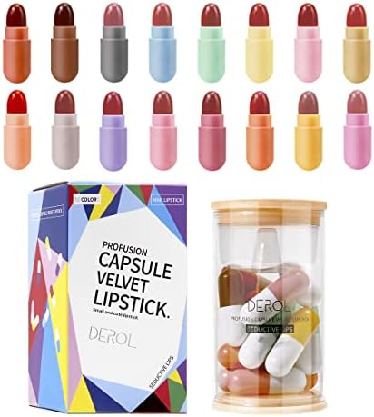 Kusslippe 16 Colors Mini Lipstick Set, Capsule Mini Lipsticks, Waterproof Long Lasting Mini Capsules Velvet Lipstick, Pill Shaped Lipstick (16PCS)