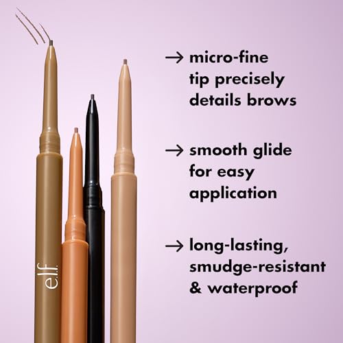 e.l.f. Micro-Fine Brow Pencil, Waterproof Brow Colour & Spoolie for Shaping Brows & Creating a Feathered Natural-Looking Finish, Vegan & Cruelty-Free, Deep Brown