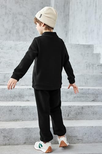Image of Arshiner Toddler Boys Letter Embroidery Half Zip Sweatshirt & Pants Set Fuzzy Fleece Fall Winter Outfits 2~6 Years