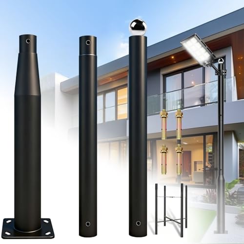 HeHeTX Street Light Pole 10Ft Tall, Outdoor Metal Split Heavy Duty Street Lamp Post for Outside Large Solar Street Lights with Mounting Steel Anchor for Street, Parking Lots, Park & Patio