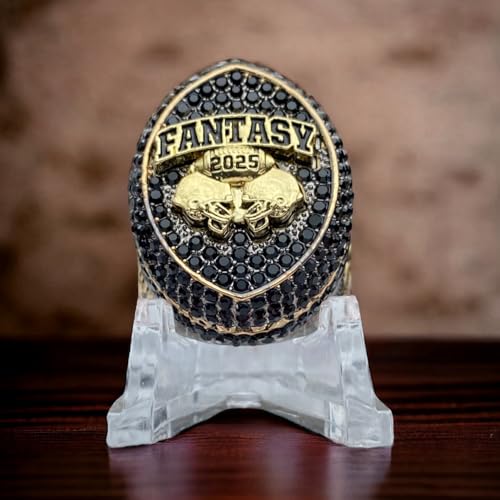Legacy Rings 2025 Massive Gunmetal and Gold Fantasy Football Championship Trophy Ring, Award for Fantasy Football League Winner Black Stones2