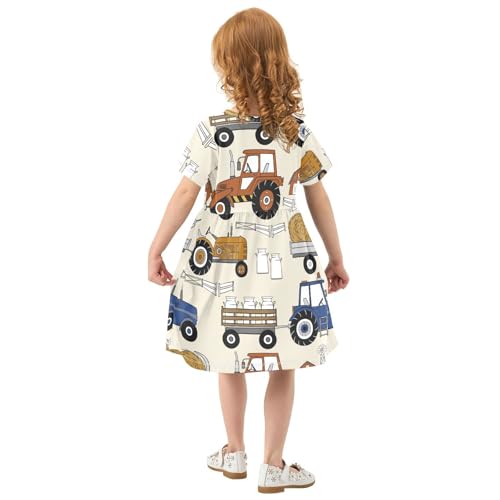 Aflyko Girls Short Sleeve Dress Farm Tractor Toddler Everyday Dresses3