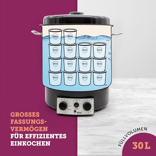 WECK Einkochautomat WAT25 (Finale Serie) Edelstahl mit Präzisionsthermostat & Zeitschaltuhr – 30L Einkochtopf, Glühweinkocher, Dampfentsafter, Einweckautomat – Made in Germany, hochwertig & vielseitig