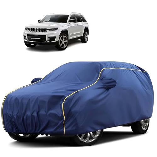 Image of Sulfar 100% Water Resistant Car Body Cover Compatible with Mirror for Jeep Grand Cherokee (Triple Stitched, Full Bottom Elastic, Blue Tafetta with Yellow Piping)