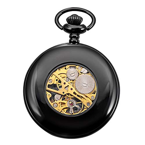 TREEWETO-Skeleton-Eagle-Wings-Design-Black-Case-Roman-Numeral-Markers-Mechanical-Pocket-Watch