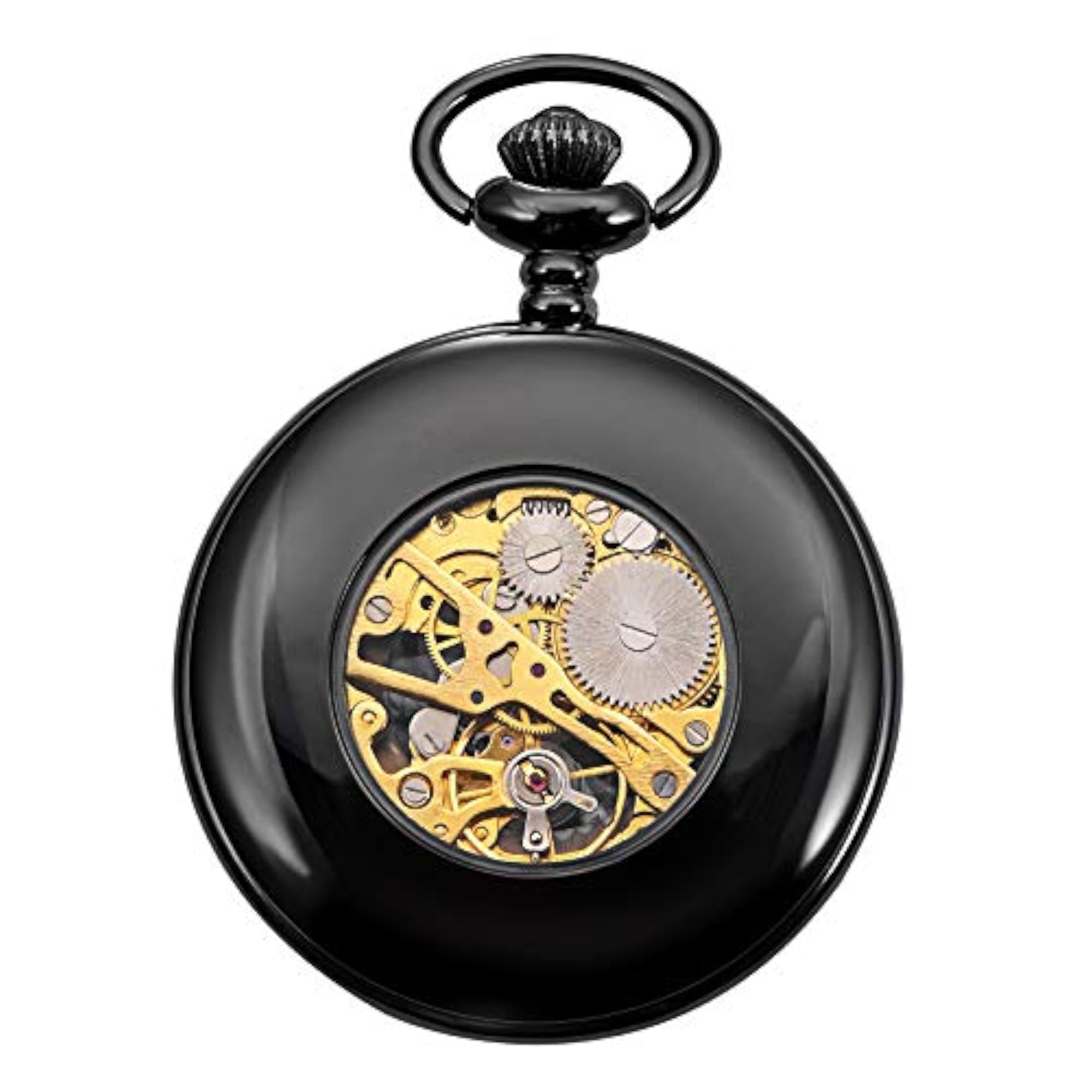 Skeleton Eagle Wings Design Black Case Pocket Watch