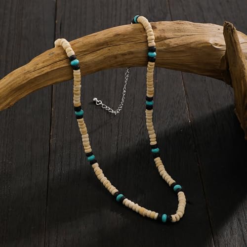 MIFYNN Surfer Necklace for Men Beaded Choker Necklace Puka Shell Necklaces Brown Coconut Wood Beads Necklaces Beach Surfer Jewelry Gift (Blue white) by MIFYNN - Used condition - Image 5