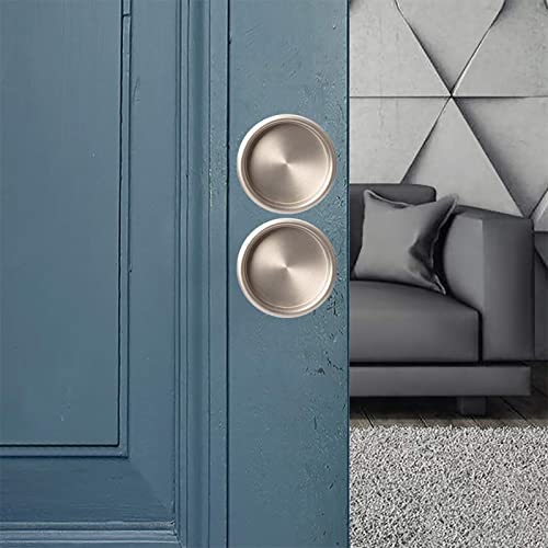 Enconker 6 Pack Closet Door Finger Pull 2-1/8”, Sliding Door Hardware Satin Nickel, Round Insert Bypass Closet Door Handle, Easy Snap-In Installation For 5/16”Depth X 2-1/8" Diameter Opening Hole #TOP1